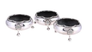 A SET OF THREE VICTORIAN SILVER SALT CELLARS