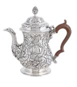 A GEORGE II SILVER BALUSTER COFFEE POT