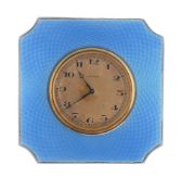 A SILVER AND ENAMEL DESK CLOCK