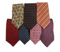 HERMES, MAILLONS, A RED AND BLUE LINK PRINTED SILK TIE