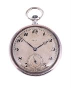 ASPREY, REF. 7424, A SILVER SLIMLINE KEYLESS WIND OPEN FACE POCKET WATCH