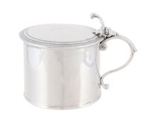 A GEORGE III SILVER DRUM MUSTARD POT