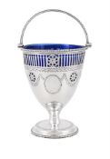 A GEORGE III SILVER SWING HANDLED SUGAR BASKET