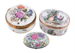 TWO CONTINENTAL PORCELAIN GILT METAL- MOUNTED BOXES WITH HINGED COVERSLATE 18TH CENTURYOne circula