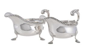 A MATCHED PAIR OF SILVER SHAPED OVAL SAUCE BOATS