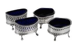 TWO PAIRS OF SILVER OVAL SALTS