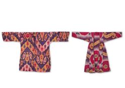 TWO UZBEK SILK IKAT ROBES OF CHAPAN FORM, PROBABLY LATE 19TH/EARLY 20TH CENTURY
