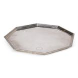 A HEXAGONAL SILVER COLOURED METAL TRAY, BY ANTONY LITTLE