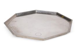 A HEXAGONAL SILVER COLOURED METAL TRAY, BY ANTONY LITTLE