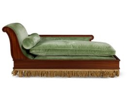 Y A MAHOGANY AND GREEN VELVET UPHOLSTERED DAY BED, BY ANTONY LITTLE