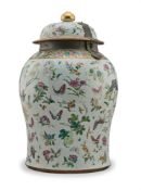 A LARGE CANTONESE ENAMELLED PORCELAIN VASE AND HINGED COVER, CHINESE
