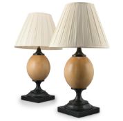 A PAIR OF BIRCH AND SIMULATED BLACK MARBLE EGG SHAPED LAMPS, BY ANTONY LITTLE