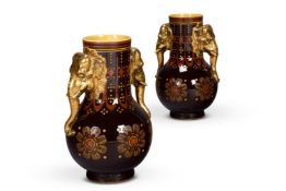 A PAIR OF CONTINENTAL POTTERY TWO-HANDLED VASES, LATE 19TH CENTURY