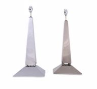 TWO VERY SIMILAR CHROME COLOUR METAL LAMP BASES, BY ANTONY LITTLE