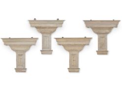 A SET OF FOUR CREAM GREY PAINTED WALL BRACKETS, EARLY 20TH CENTURY, IN THE GEORGE III STYLE
