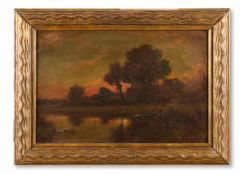 ENGLISH SCHOOL, 19TH CENTURY, A PUNT ON THE RIVER, SUNSET