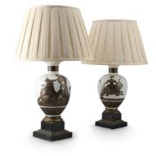 A PAIR OF OPAQUE-WHITE GLASS VASES DECORATED IN THE NEOCLASSICAL MANNER, FRENCH