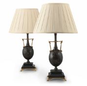 A PAIR OF FRENCH GILT AND PATINATED BRONZE LAMPS, LATE 19TH CENTURY
