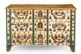 AN ITALIAN POLYCHROME LACCA POVERA SERPENTINE COMMODE, 18TH/EARLY 19TH CENTURY