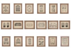 AFTER ROBERT ADAM, A SET OF EIGHTEEN ARCHITECTURAL STUDIES AND FURNITURE DESIGNS