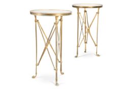 A PAIR OF BRASS AND WHITE MARBLE MOUNTED GUERIDONS, 20TH CENTURY