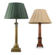 A GILT BRASS CORINTHIAN COLUMN TABLE LAMP, 19TH CENTURY