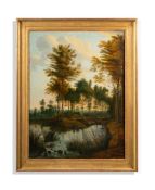 MANNER OF JAN WILDENS, A WOODED LANDSCAPE WITH DROVERS AND CATTLE ON A TRACK BY A STREAM