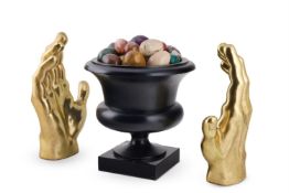 A BLACK RESIN URN, MODERN