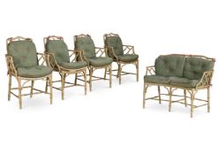 A SET OF SIMULATED BAMBOO AND CANED SEAT FURNITURE, MODERN
