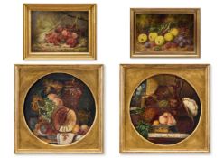 GEORGE CLARE (BRITISH, 1835-1890), STILL LIFE OF APPLES, GRAPES AND RASPBERRIES ON A MOSSY BANK