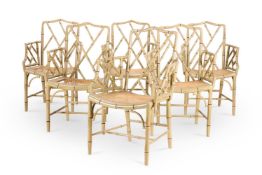 A SET OF SIX SIMULATED BAMBOO ARMCHAIRS. MODERN