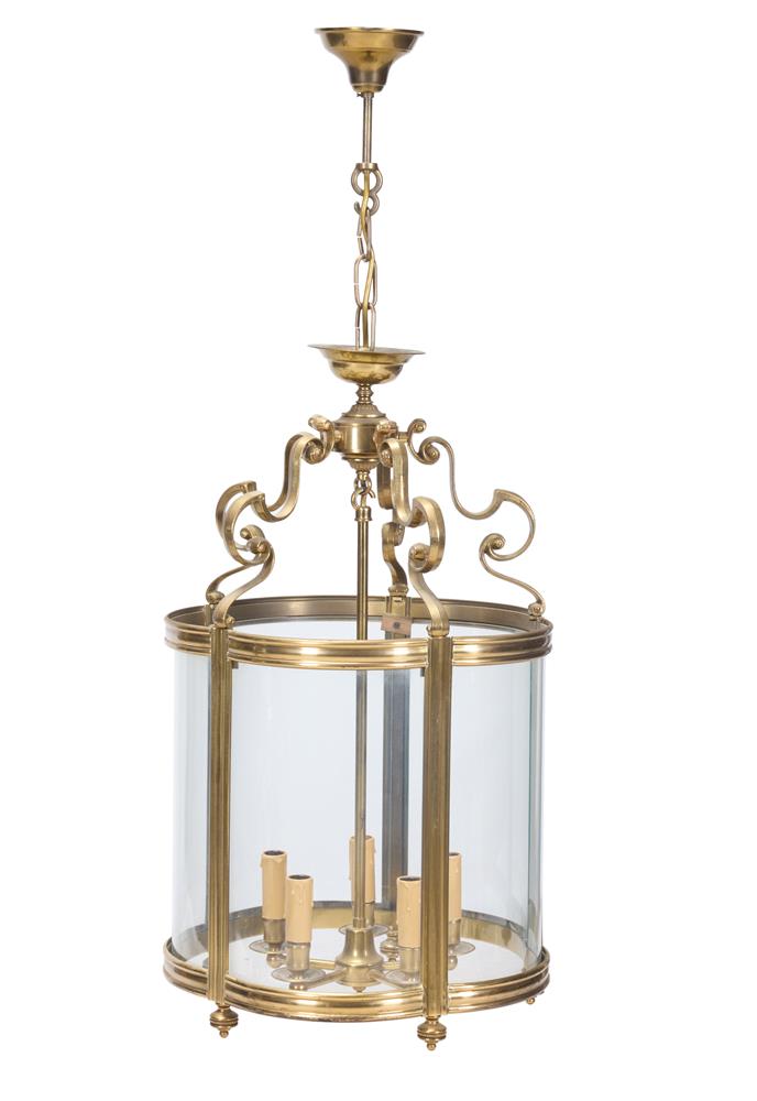 A POLISHED BRASS HALL LANTERN, MODERN