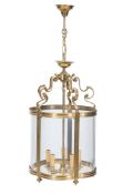 A POLISHED BRASS HALL LANTERN, MODERN