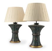 A PAIR OF CHINESE CLOISONNÉ ENAMEL LAMPS, 20TH CENTURY