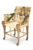 AN EGYPTIAN REVIVAL POLYCHROME PAINTED ARMCHAIR, EARLY 20TH CENTURY