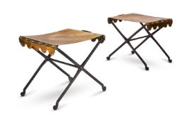 A PAIR OF BRASS AND BRONZED X-FRAME OCCASIONAL TABLES, BY ANTONY LITTLE