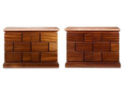 Y A PAIR OF MAHOGANY AND PINK MARBLE SIDE CABINETS, BY ANTONY LITTLE