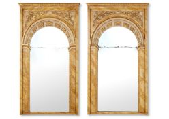 A PAIR OF GREY PAINTED, PARCEL GILT AND SIMULATED SIENNA MARBLE PIER MIRRORS, BY ANTONY LITTLE