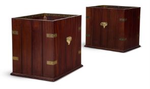 Y A PAIR OF LARGE BRASS-BOUND MAHOGANY RECTANGULAR LOG BINS, BY ANTONY LITTLE