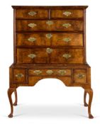 A WALNUT VENEERED OAK CHEST ON STAND, THE UPPER SECTION, EARLY 18TH CENTURY