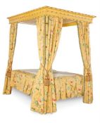 A POLYCHROME DECORATED SIMULATED BAMBOO FOUR POST BED, BY ANTONY LITTLE