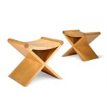 A PAIR OF SYCAMORE X-FRAME STOOLS, BY ANTONY LITTLE