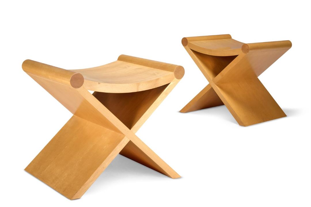 A PAIR OF SYCAMORE X-FRAME STOOLS, BY ANTONY LITTLE - Image 1 of 4