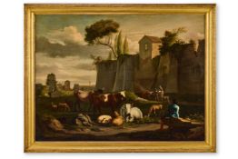 ATTRIBUTED TO HEINDRICK MOMMERS (DUTCH 1623-1693), A DROVER WITH CATTLE AT REST