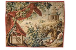 A BRUSSELS CHINOISERIE LANDSCAPE TAPESTRY FRAGMENT, EARLY 18TH CENTURY