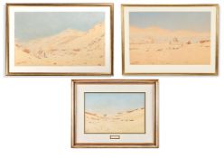 AUGUSTUS OSBOURNE LAMPLOUGH (BRITISH 1877-1930), A CHARGE OF CAMEL RIDERS THROUGH THE DESERT;