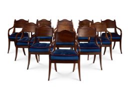 Y A SET OF FOURTEEN MAHOGANY ARMCHAIRS OF FRENCH EMPIRE STYLE