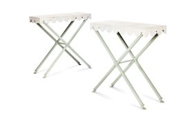 A PAIR OF WHITE AND GREY-PAINTED METAL SIDE TABLES, BY ANTONY LITTLE
