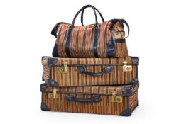 TWO OSBORNE AND LITTLE FABRIC COVERED SUITCASES, 20TH CENTURY AND RECOVERED