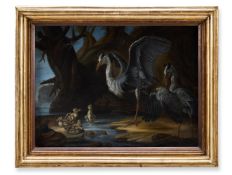 ITALIAN SCHOOL (LATE 19TH CENTURY), A KINGFISHER WITH A PAIR OF HERONS AND YOUNG